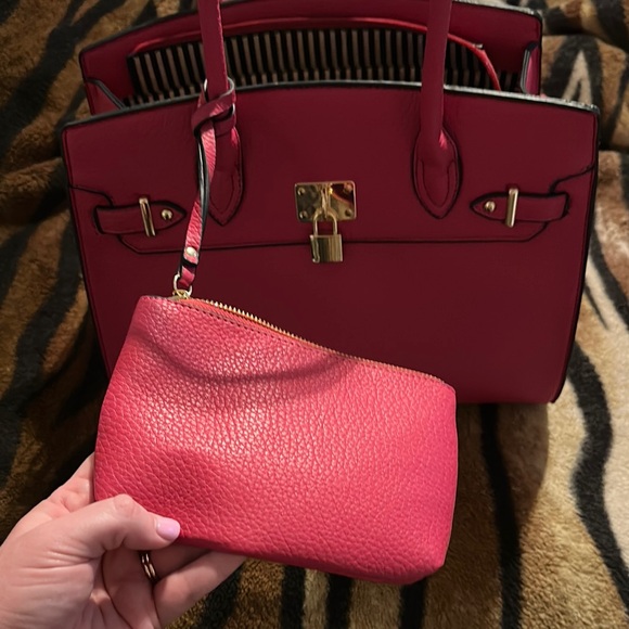 3 pcs. Set Vibrant Pink Leather Tote Bag- fake Birkin bag - Picture 3 of 8